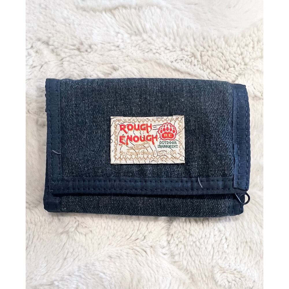 Rough Enough Outdoor Equipment Blue Denim Hook and Loop Tri Fold Wallet L/New